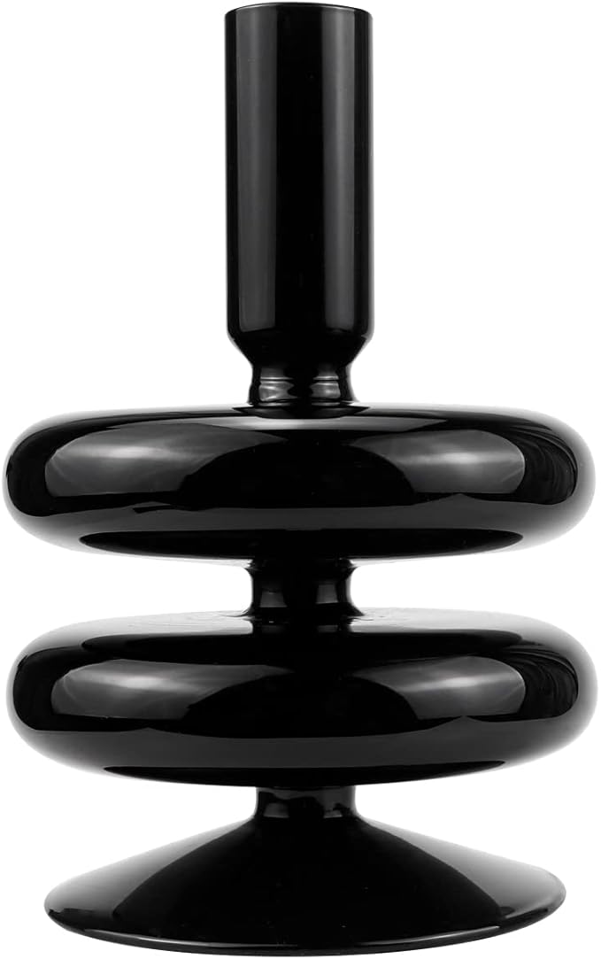 Glass Candle Holder for Taper Candles,Clear Decorative Candle Sticks Holders for Wedding Valentines Day Birthday Party Centerpiece (Black)