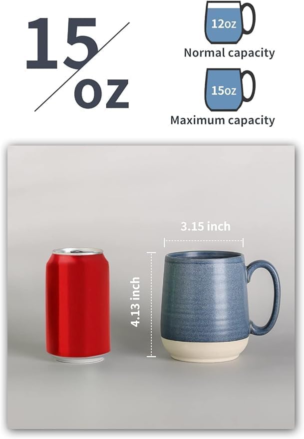 Hasense 15 Ounce Porcelain Coffee Mugs Set of 4 with Large Handle Perfect for Coffee, Tea, Milk, Chocolate and Latte, Unqiue Glaze Ceramic Coffee Cups Set for Man and Woman, Colorful