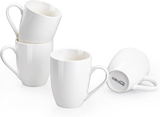GBHOME 12 OZ Off White Coffee Mugs, Porcelain Bulk Coffee Mugs with Large Handle for Man, Woman, Light Weight Coffee Mugs Set of 4 for Latte/Cappuccino/Cocoa/Milk, Dishwasher & Microwave Safe