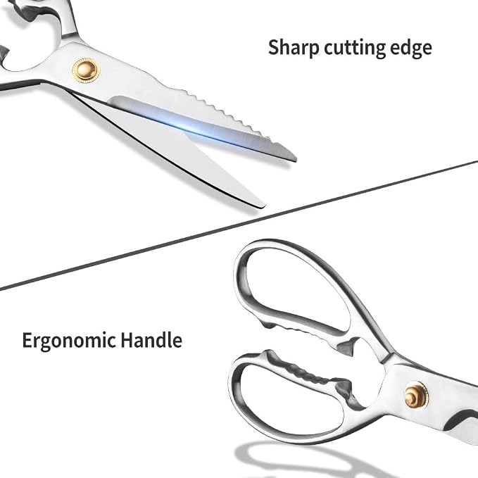 Professional Kitchen Scissors - Heavy Duty Stainless Steel Shears for Cutting Meat, Fish, Poultry, Vegetables, Pizza - Food Cutting Tools