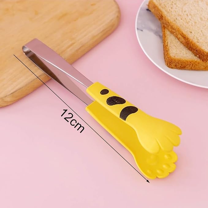 Kitchen Cooking Tongs – Cute Paw Shape Stainless Steel Salad Tongs for Cooking and Barbecue, Food Serving Utensil with Non-Slip Grip(Yellow Small)