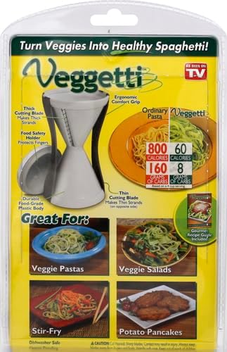 Veggetti Veggie Slicer,Dual Stainless Steel Blade Vegetable Cutter for Thick or Thin Noodle,Works with Zucchini,Squash,Cucumbers,Carrots,and more,2.76"L x 2.76"W x 6.32"H,White,(Pack of 6)