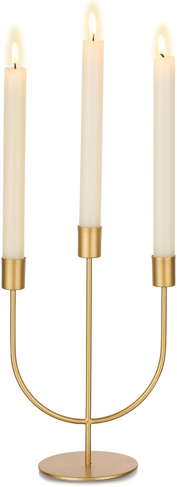 Sziqiqi Gold Candlestick Candle Holders - Candlesticks Candelabra Centerpiece for Tables 3-stem Taper Candle Holder Metal Candleholders for Christmas Wedding Fireplace Mantle Decorations