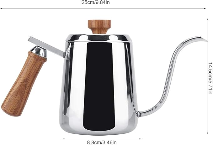 Joyzan Gooseneck Kettle, Stovetop Tea Maker Wood Anti Hot Handle Pour Over Stainless Steel Water Pot Coffee Teapot Drip Long Spout Home Kitchen Gas Stove Tops French Press Brewing Camping 600ml
