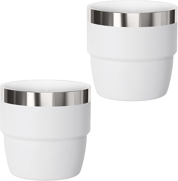 4 oz Small Espresso Cup, Ceramic-Lined 18/8 Stainless Steel, Double-Wall Vacuum Insulated, Stackable, Dishwasher Safe, Fits Most Espresso Machines, for Espresso Shots (White, 2 Pack)