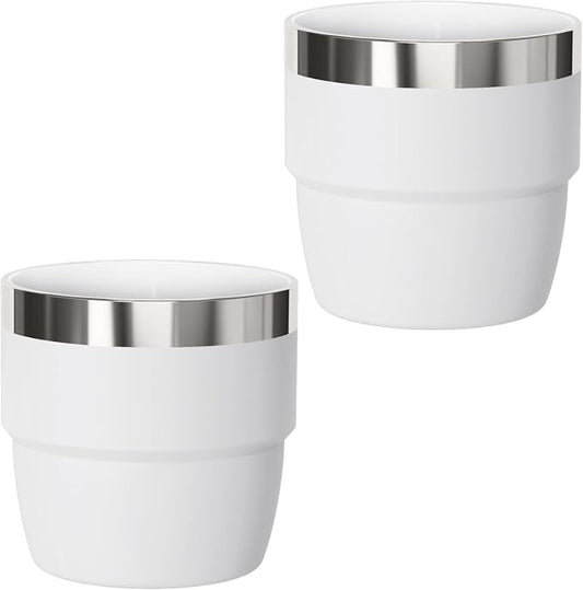 4 oz Small Espresso Cup, Ceramic-Lined 18/8 Stainless Steel, Double-Wall Vacuum Insulated, Stackable, Dishwasher Safe, Fits Most Espresso Machines, for Espresso Shots (White, 2 Pack)