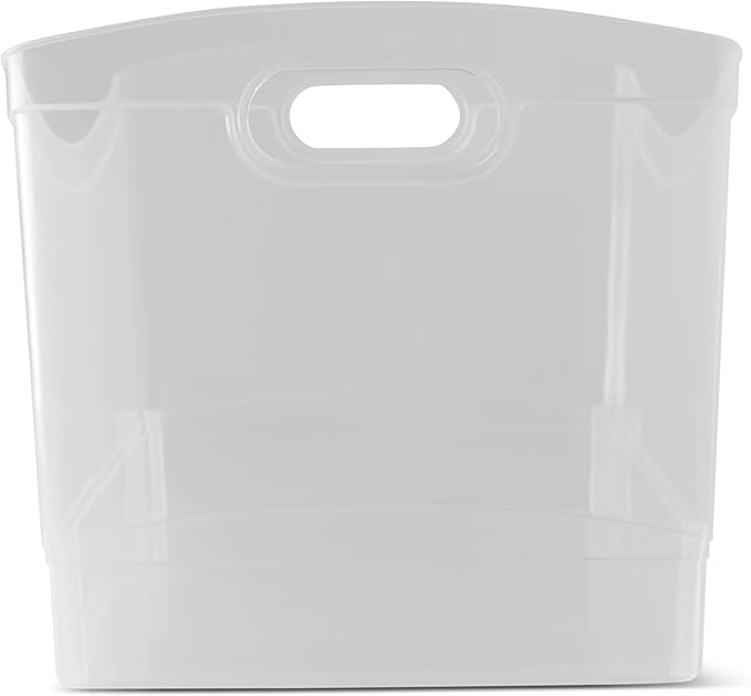 Clear Plastic Open-Top Storage Bins with Handles, 2-Pack Stackable Pantry Organizer Baskets for Kitchen, Bathroom, Closet & Cabinet Organization