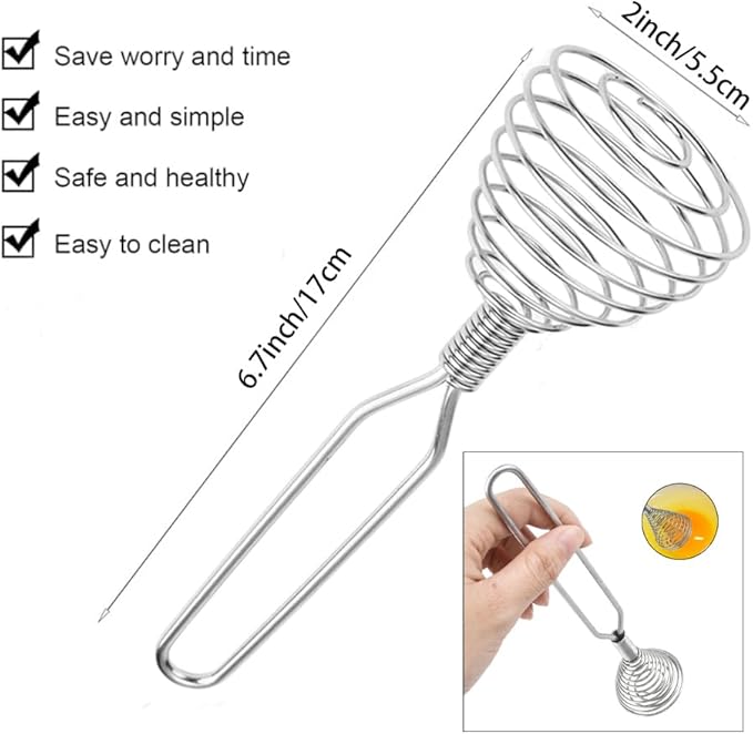Stainless Steel Spring Coil Whisk Set 2 Pack, Wire Whip Egg Beater, Kitchen Cookware Hand Mixer For Cooking, Mixing, Blending, Beating, Stirring, 6.7 Inch