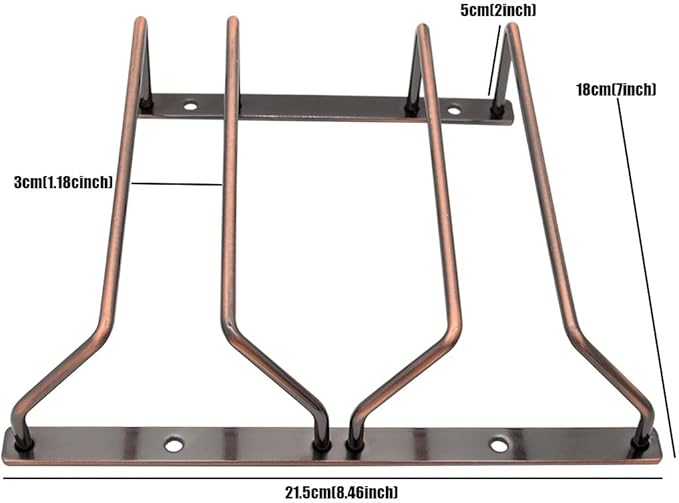 18cm Wine Glass Rack - Under Cabinet Stemware Wine Glass Holder Glasses Storage Hanger Metal Organizer for Bar Kitchen, Copper Finish (2 Rows, 1 Pack)