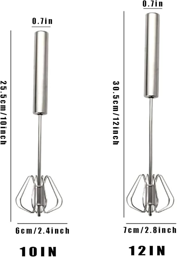 Stainless Steel Egg Whisk, Digead Hand Push Rotary Whisk Blender, whisks for cooking, Hand Push Mixer Stirrer for Blending, Whisking, Beating & Stirring (10+12in)
