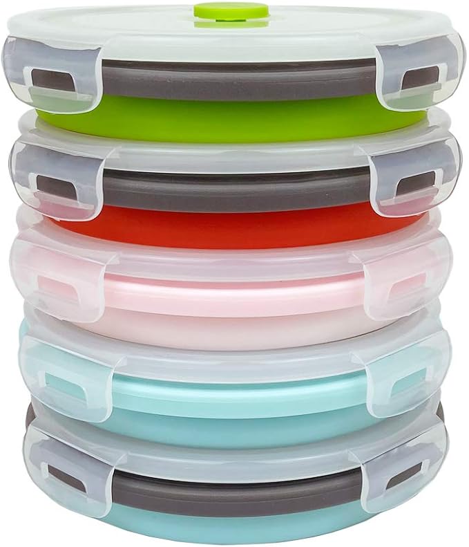 CARTINTS 800ml Silicone Collapsible Food Storage Containers-Prep/Storage Bowls with Lids - Round Silicone Lunch Containers - Microwave and Freezer Safe Set of 5