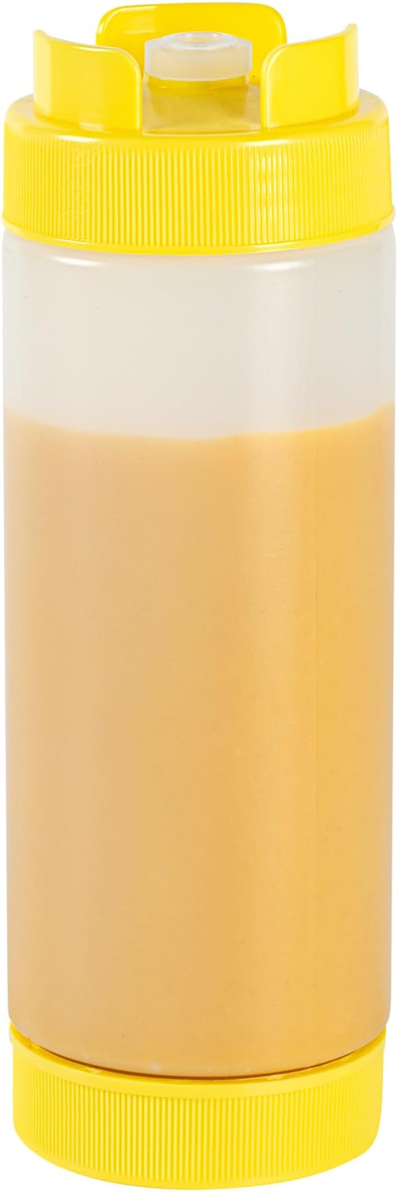 Restaurantware Plastic Squeeze Bottle 20 oz Refillable Condiment Bottle Large Valve Dishwashable Yellow Inverted Sauce Dispenser For Thick Condiments, Dressings, Batter, Sour Cream, And Syrups