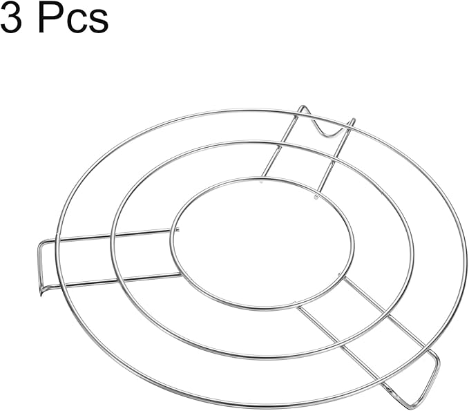 uxcell 3pcs Round Cooking Rack 9.4" Dia Stainless Steel Wire Cooling Steamer Rack for Baking Canning Cooking Roasting Cooling Grilling Drying, Silver (1.2" Tall)