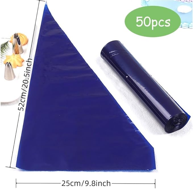 Joyeee 21 inch Large Icing Piping Bags for Frosting, with 6 Pcs Seal Reusable Icing Bag Ties, 50 Pcs Extra Thick Big Disposable Pastry Bags for Bakery, Party Dessert, Birthday Cake Decorating