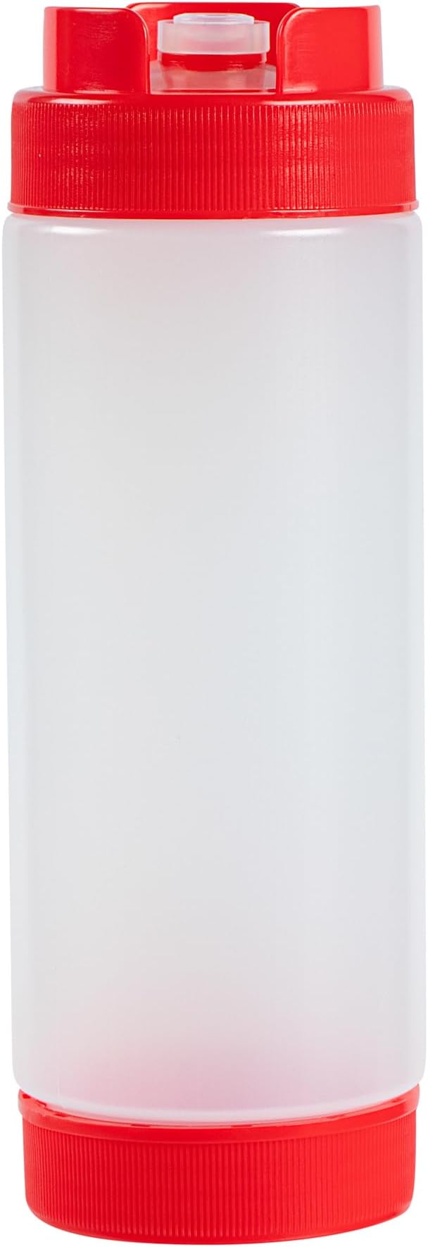 Restaurantware Plastic Squeeze Bottle 20 oz Refillable Condiment Bottle Large Valve Dishwashable Red Inverted Sauce Dispenser For Thick Condiments, Dressings, Batter, Sour Cream, And Syrups