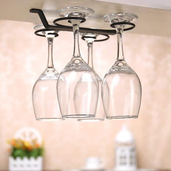 Gavigain 7 Inch Black Wine Glass Rack Under Counter Wine Glass Rack Metal Stemware Rack Hanger Wine Glass Holder for Kitchen Storage Black