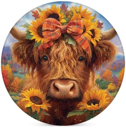 Highland Cow Coasters Set of 6, 4inch Coasters for Drinks Absorbent Stone with Holder Sunflower Decorations Ceramic Drink Coaster for Tabletop Protection, Coffee Table Decor for Home Decor