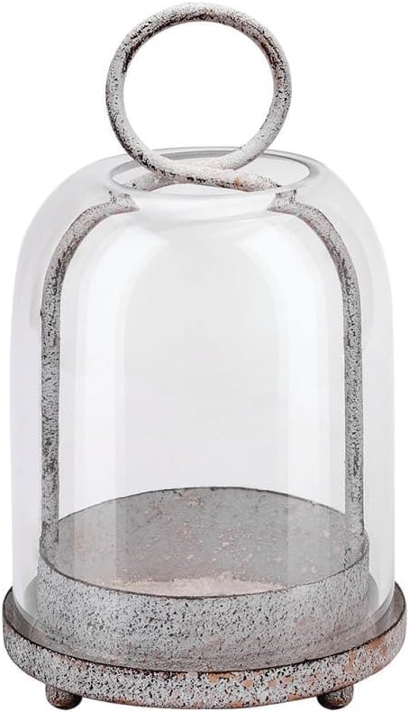 7.5" High Versatile Modern Metal Hurricane Lantern with Handmade Sturdy Glass Dome in Shabby White for 2" Pillar Candle & Plants, Industrial, Farmhouse (White Shabby, 4" x7.5 for 2" Pillar)