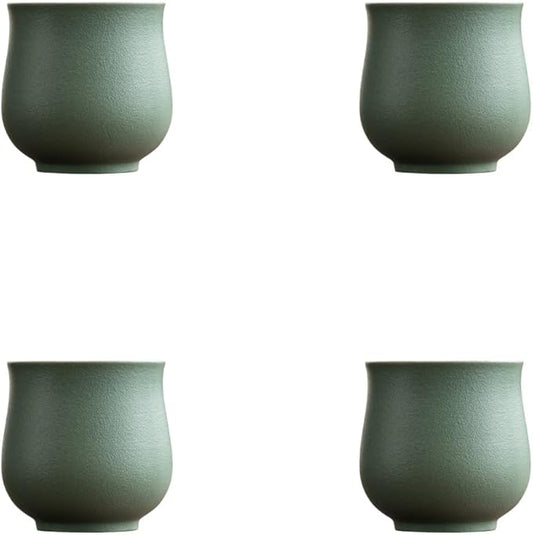 4-Oz Ceramic Espresso Cups Set - Multi-Color, Handle-Free Design for Home & Cafe | Dishwasher-Safe Stoneware Cups (Green, 4)
