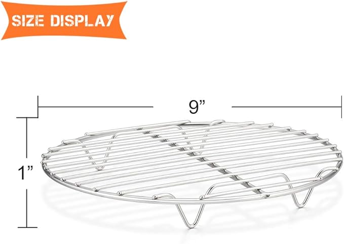E-far 9 Inch Round Canning Cooking Racks, Stainless Steel Round Steaming Baking Cooling Rack Set of 2, Multi-Purpose for Air Fryer Pressure Cooker, Dishwasher Safe