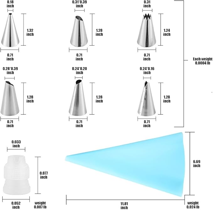Dr.Pedi 8 Pieces Piping Bags and Tips Set 6 Icing Tips Icing Piping Nozzles Set Frosting Bags Ties Cupcake Decorating Kit Cupcake Pastry Tool