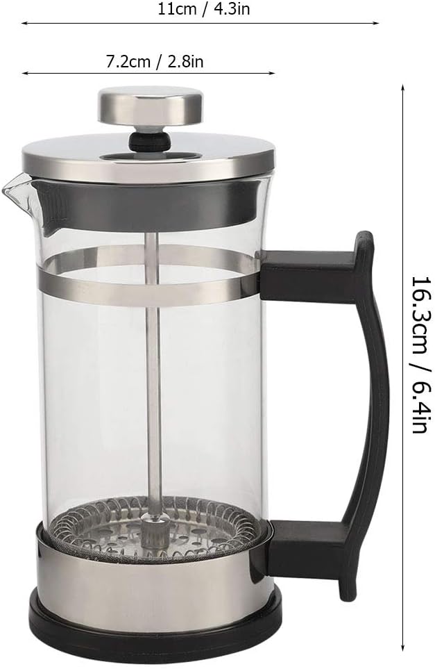 Stainless Steel Glass Coffee Pot, French Press Filter Pot Household Tea Maker No Electricity No Bad Plastic Taste Ideal for Home, Camping & Travel