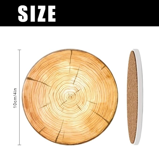 1 Pcs Coffee Cup Coasters for Drinks, Cross Section of Tree Trunk Round Absorbent Non-Slip Ceramic Stone Cork Coasters for Kitchen Living Room Office Decoration Bar (4 * 4 Inch)
