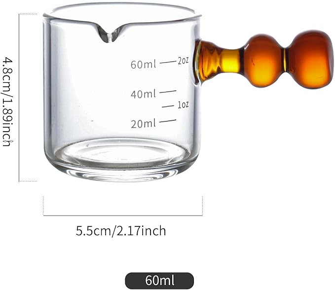 3-Pack Espresso Glass Measuring Cup With Handle Expresso Shots Cup Single Spout Glass Pitcher For Espresso Shots And Milk Froth Clear Accessories With Dual Scale (60ml / 2oz)