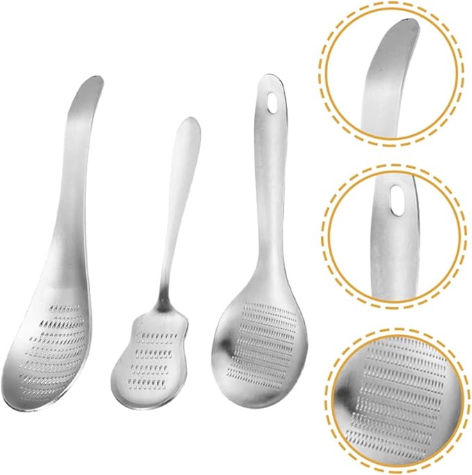 Stainless Steel Multi-Function Ginger Garlic Spoon Shaped Food Mincer for Kitchen Seasoning Baby Food Prep 8.46X2.75X0.39In 3-Pack