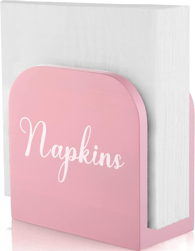 ALELION Pink Napkin Holder for Table - Wooden Napkin Holders for Kitchen - Pink Kitchen Decor and Accessories for Dining Room Table - Wood Napkin Dispenser