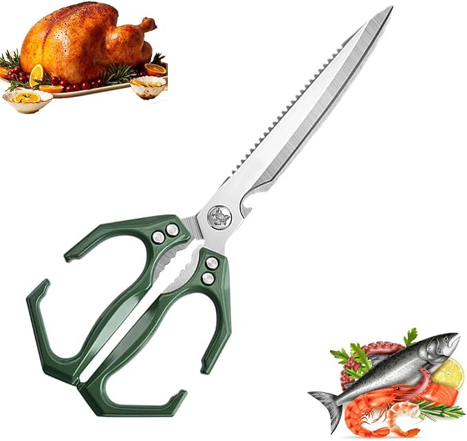 Extended Blade All Purpose Heavy Duty Kitchen Shears for Cooking BBQ, Ergonomi Roast Food Cutting Scissors Dishwasher Safe