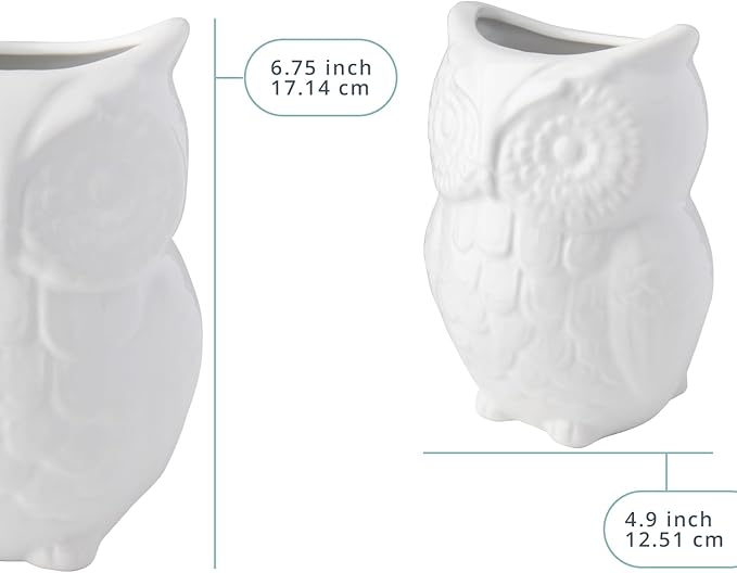 Comfify Owl Utensil Holder Decorative Ceramic Cookware Crock & Organizer, in Lovely White Color - Utensil Shaped Caddy and Perfect Kitchen Ceramic Decor Gift for Countertop - 5” x 7” x 4” Size
