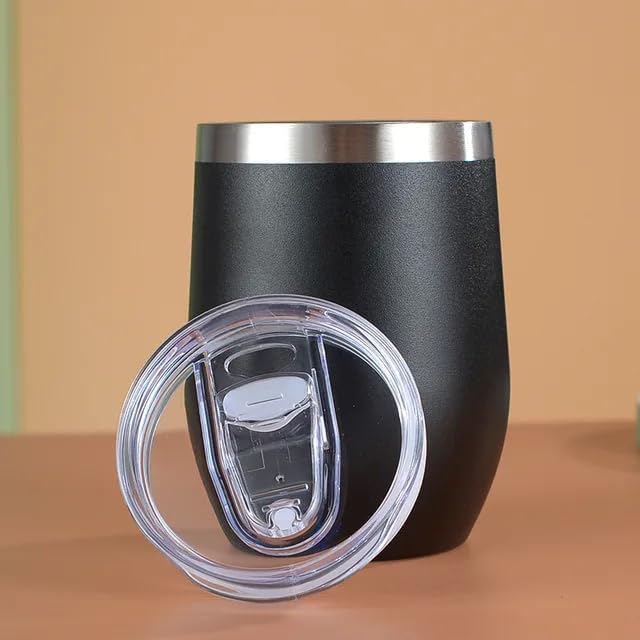 12 oz Stainless Steel Wine Tumbler Stemless Glasses with Lid, Double Wall Insulated Travel Mug Perfect for Wine, Coffee, Drinks, Champagne, Cocktails(Black)