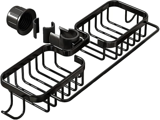 Kitchen Faucet Sponge Holder Sink Caddy Organizer Over Faucet Hanging Faucet Drain Rack for Sink Organizer (Silver-Double)