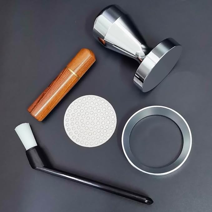 5 Pieces - 58mm Espresso Tamper Accessories Kit Fit 58-58.5mm Portafilters, 58mm Coffee Tampers Set, WDT Stirrer Tool, Puck Screen, Dosing Funnel, Coffee Cleaning Brush (58mm)