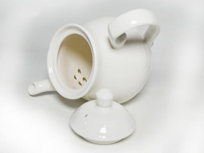 White Porcelain Teapot 400ml, Small Lotus Tea Pot Coffee Tea Water Pot Vintage Ceramic Gooseneck Little Kettle (14oz)