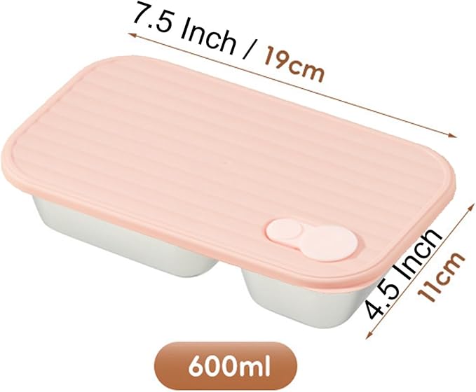 Stainless Steel Snack Containers Individual Household Food Container,Reusable Divided Food Storage Condiment Containers with Lids - Food Lunch Meal Prep Box for Travel Camping (2 Compartment)