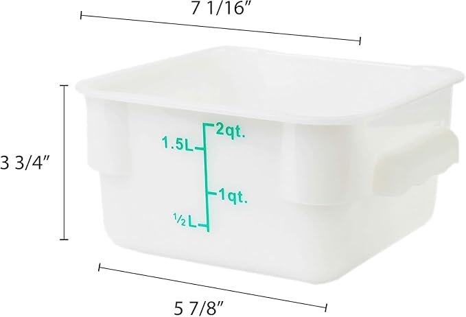 TrueCraftware- 2 Quart White Square Food Storage Container Polypropylene- Commercial Reusable Food Container Canister with Measurement Markings for Meal Prep Pantry Kitchen