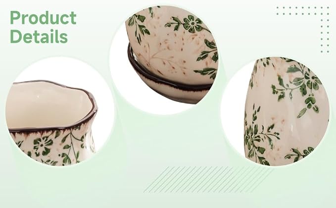 Farmhouse Utensil Holder, Floral Ceramic Chopstick Organizer, White & Green Flower Pattern, Vintage Kitchen Countertop Decor, 5.9 In