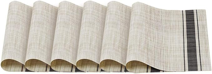 Table Mats Set of 6 Crossweave Woven Vinyl Placemats Heat Resistant Non-Slip Kitchen Placemats for Dining Table Washable Easy to Clean(Grey)