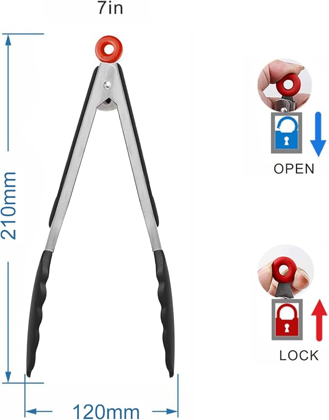 Tenta Tongs 7 Inch Silicone Mini Tongs (3pcs) for Cooking, Grilling, Turning