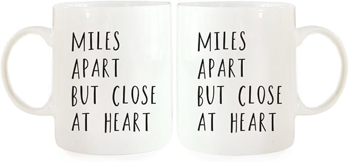 Andaz Press Funny Couples 11 oz Ceramic Coffee Mugs, Miles Apart But Close at Heart, His and Hers Mugs Set of 2, Valentines Day Coffee Mug for Him and Her, Mr and Mrs Mugs, Couple Mugs for Husband