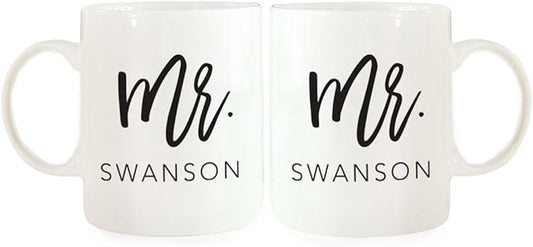 Andaz Press Personalized Funny Couples 11 oz Ceramic Coffee Mugs, Mr. Mr., His and Hers Coffee Mug Set of 2, Valentines Couples Mugs for Him and Her, Mr and Mrs Mugs, Couple Mugs for Husband and Wife