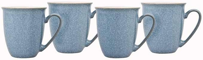 Denby - Elements Blue Coffee Mug Set of 4-330ml Stoneware Ceramic Tea Mug Set For Home & Office - Dishwasher Safe, Microwave Safe - Blue, White - Chip Resistant