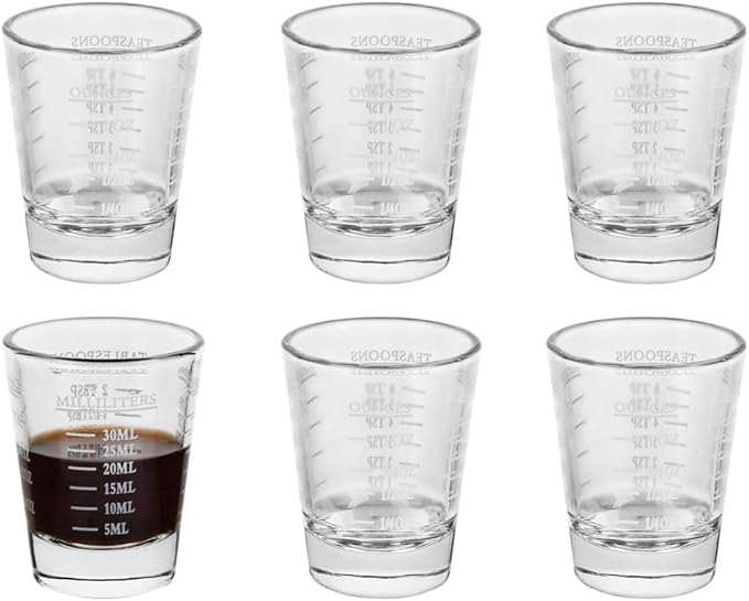 Set of 6 White Shot Glasses - Heavy Glass, Perfect for Measuring Espresso, Wine, and More 26-Incremental Measurement 1oz, 6 Tsp, 2 Tbs, 30ml (6, White)
