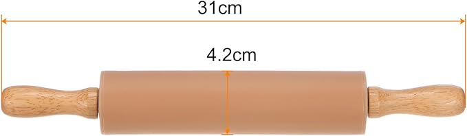HARFINGTON Silicone Rolling Pins for Baking 12.2 Inch Non-Stick Silicone Surface Wooden Handle Rolling Pin Small Roller Playdough Rolling Pins for Fondant Kitchen Dough Pizza, Brown