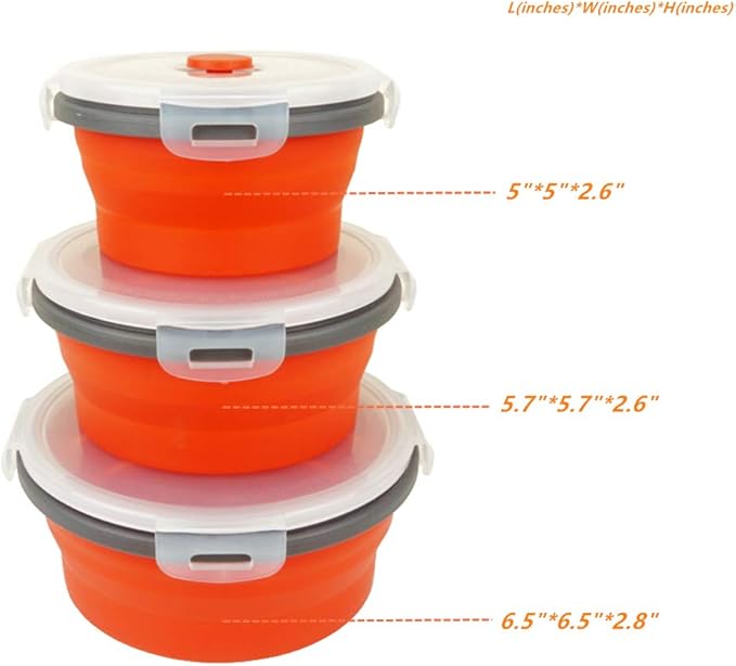 CARTINTS Red Silicone Collapsible Food Storage Containers-Prep/Storage Bowls with Lids - Round Silicone Food Storage Containers - Microwave and Freezer Safe 3Pack
