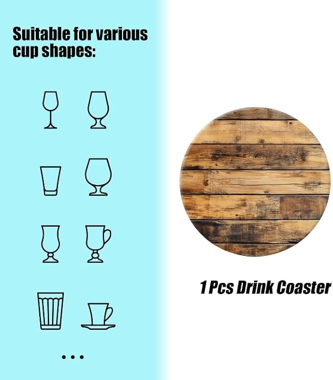 Ceramic Drink Coasters Absorbent Set of 1, Wooden Wall with Brown Stain Pattern Round Anti Slip Modern Cup Coasters for Desk Kitchen Office Housewarming Hostess Gifts (4 * 4 Inch)