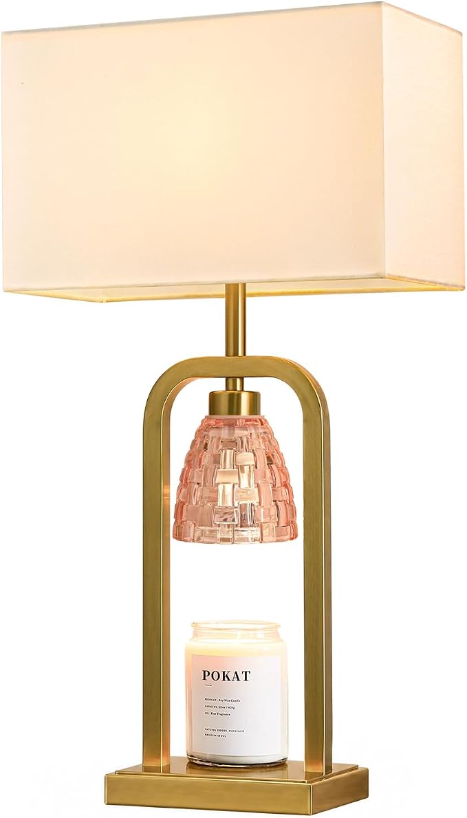 PoKat 21.5'' Pink Candle Warmer Lamp with Timer Dimmer, Modern Wax Light Warming Table Lamp for Jar Candles, Candle Melter Lamp for Living Room, Bedside Lamp for Bedroom Home Decor Gift, Bulb Included