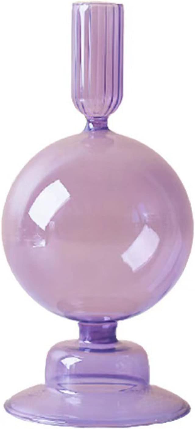 Glass Candlestick Holders Simple Creative Glass Vase Candle Holder Colorful Glass Pillar Candle Stand Candlestick Wavy Elegant Glass Candlestick for Home Centerpiece (Purple H)
